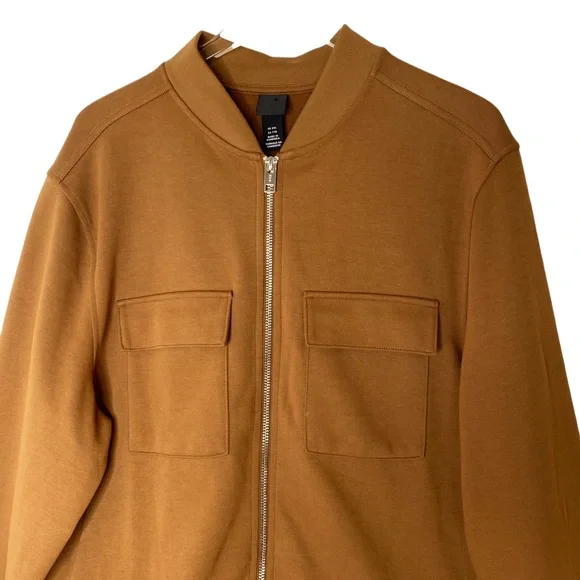 H & M Brown Sweatshirt Preppy Academia Zip Up Bomber Jacket Pockets XXL - Picture 5 of 10